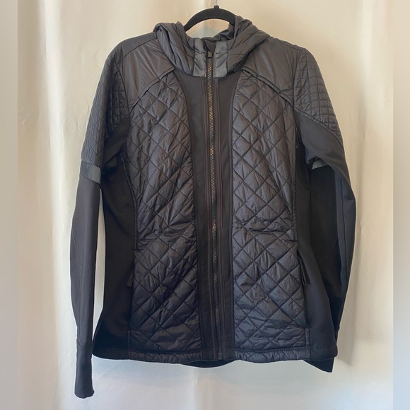 Athleta Black Rock Springs Sporty Quilted Jacket Full Zip Hooded Athletic XL - Picture 2 of 16